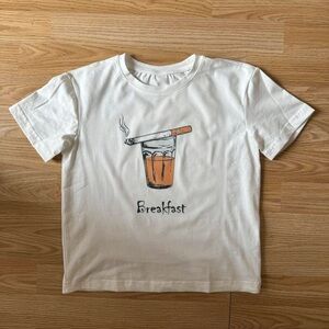 Forever 21 Cream Graphic Tee with Drink Design